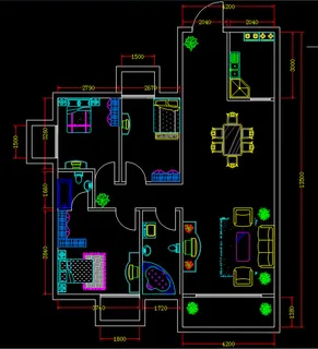 CAD室内布局平面户型设计图 三室...