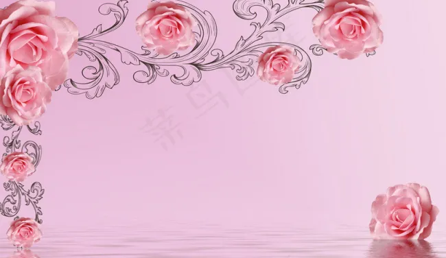 玫瑰倒影背景(4500X3000(DPI:150))psd模版下载