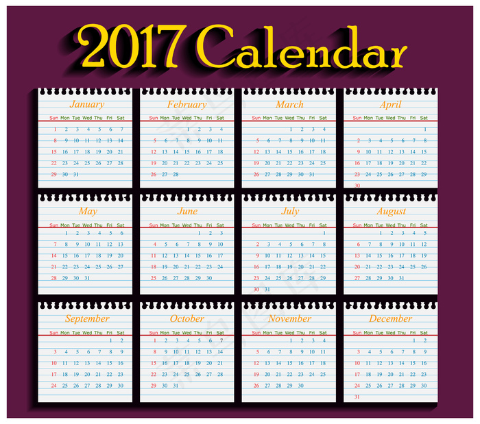 最新2017年鸡年台历挂历ai矢量模版下载