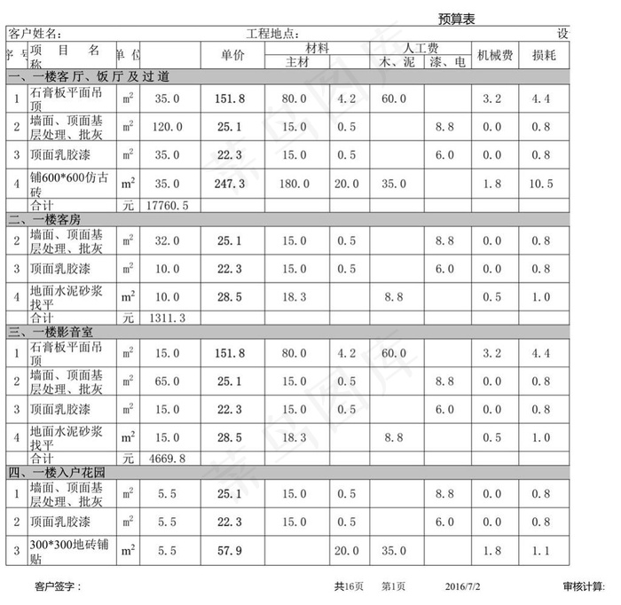 200平米三层预算