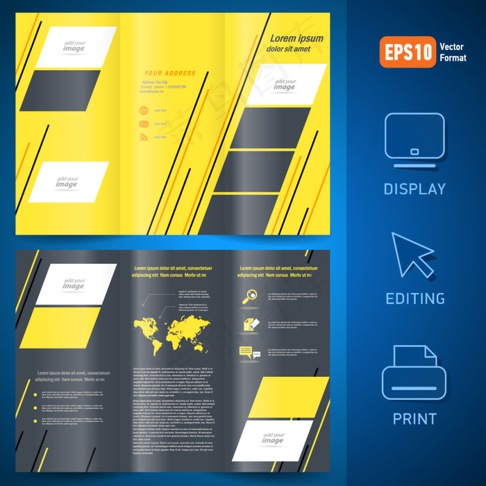 黄色背景底纹 折页eps,ai矢量模版下载