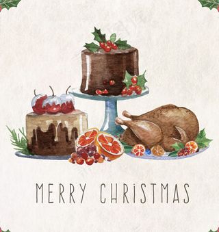 水彩绘圣诞大餐