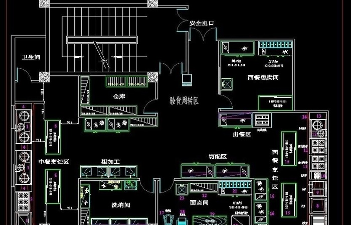 中西餐厅厨房设计平面图cad制作图...