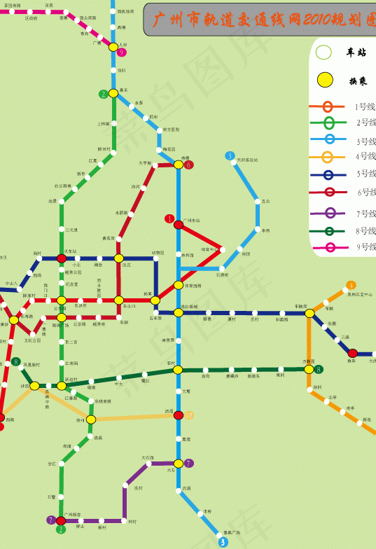 2010最新广州地铁线路图矢量ai矢量模版下载