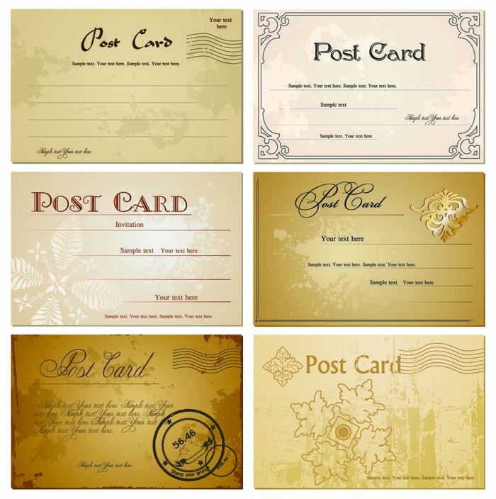 怀旧明信片02花卉矢量素材