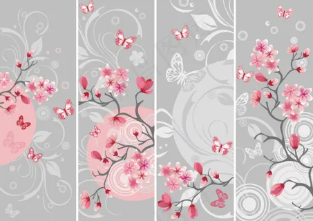 淡雅日式樱花背景矢量素材