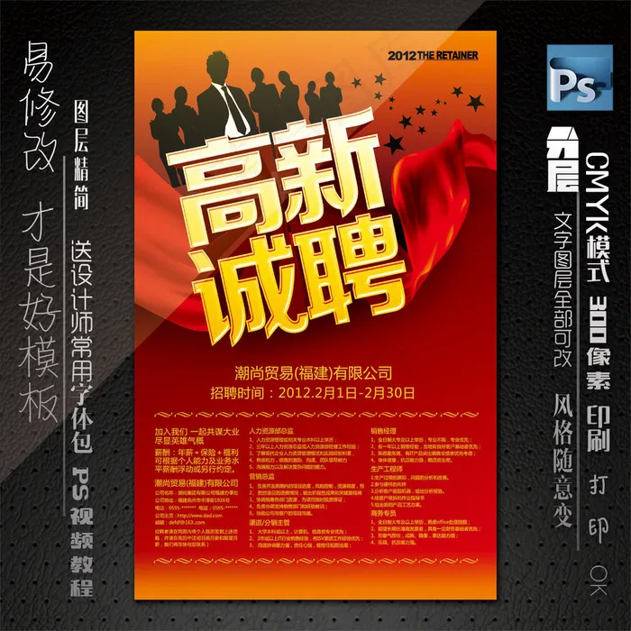 高薪诚聘展板psd模版下载