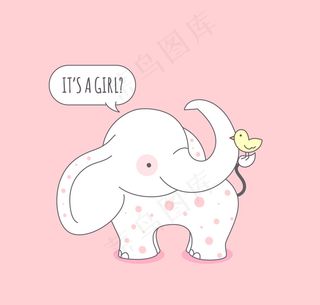 卡通大象迎婴卡片