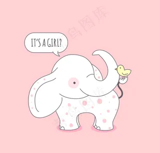 卡通大象迎婴卡片