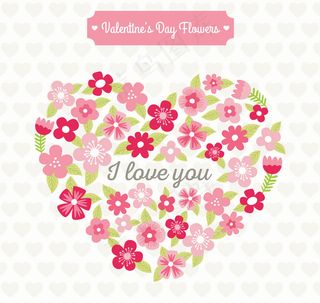 情人节花卉组合爱心矢量图