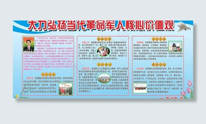 军人核心价值观展板图片psd模版下载