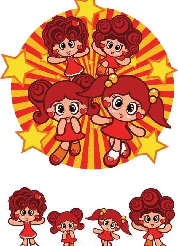 可爱的卡通小女孩矢量素材ai矢量模版下载