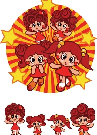 可爱的卡通小女孩矢量素材