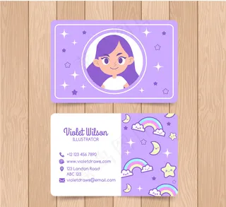 紫色女子头像名片正反面矢量素材
