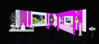 紫色大气婚礼迎宾区签到台背景设计效...
