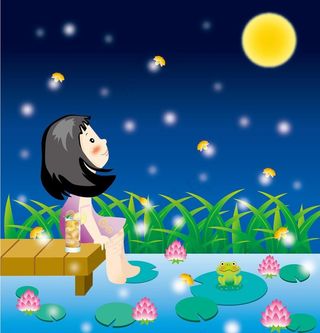 坐在码头看月亮的女孩图片