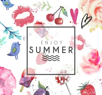 水彩绘夏日元素矢量素材