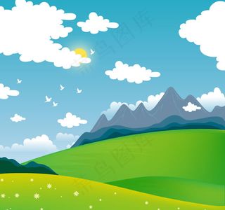 卡通郊外风景矢量素材