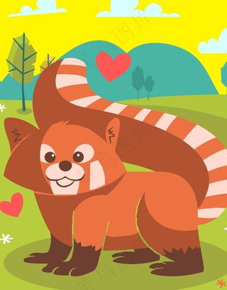 卡通动物与风景插画