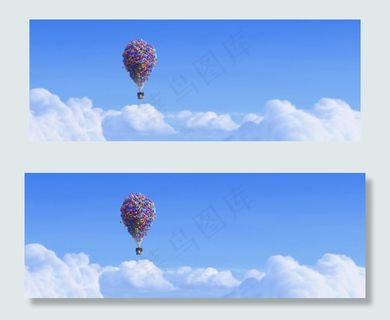 蓝天热气球背景banner　