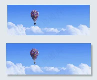 蓝天热气球背景banner　