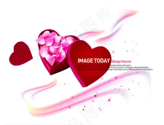 红色礼物盒子里的花瓣PSD分层素材