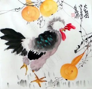 三尺斗方花鸟画 大吉图