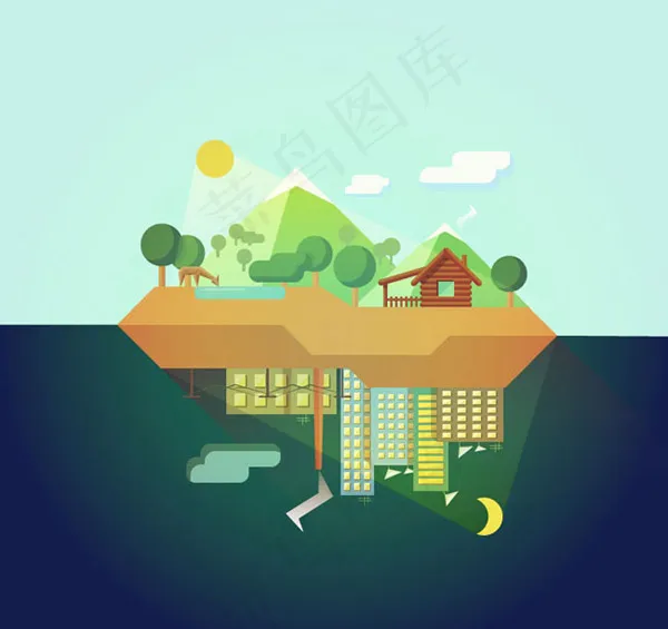 白天与黑夜风景ai矢量模版下载