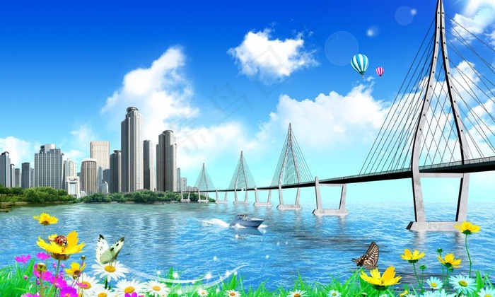 大海城市图片(3500X2300(DPI:300))psd模版下载