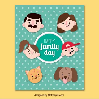 有趣的家庭日卡与面临联合国平面设计