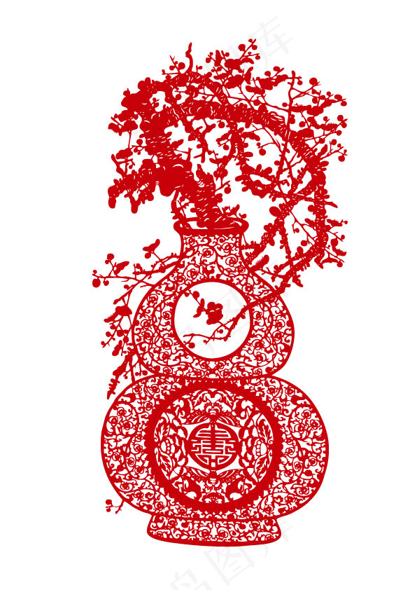 中华艺术剪纸花瓶图案ai矢量模版下载