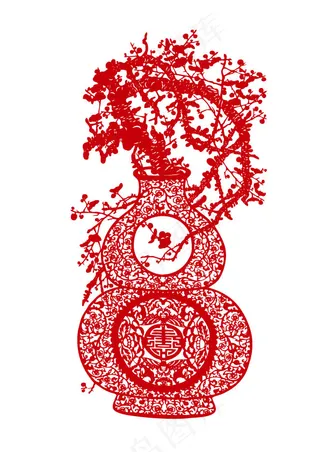 中华艺术剪纸花瓶图案