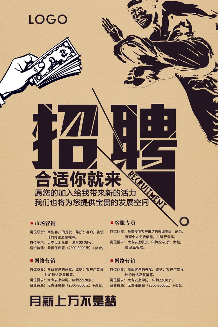 纸质复古招聘海报(3543X5315(DPI:150))psd模版下载