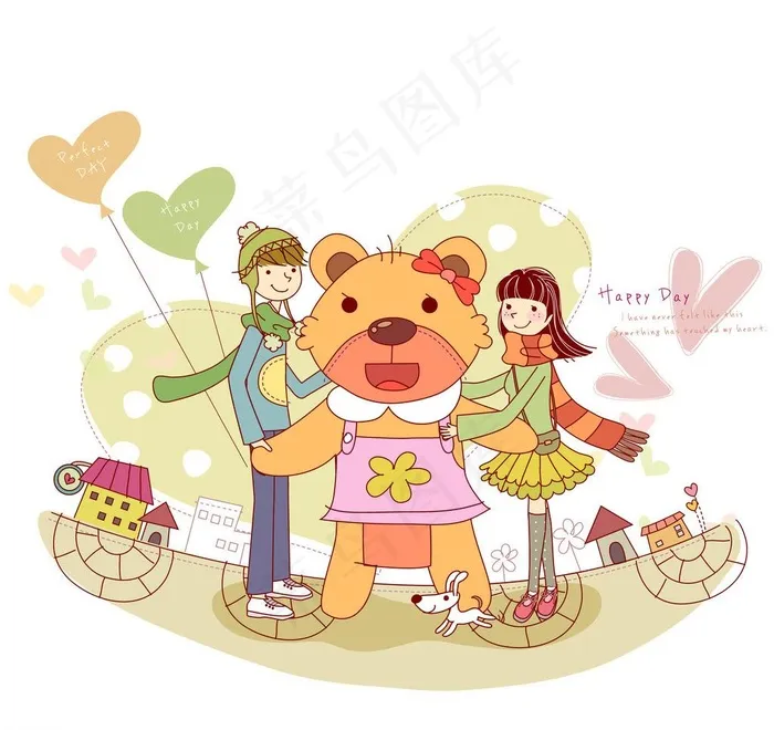 抱着超大玩具熊的情侣图片ai矢量模版下载