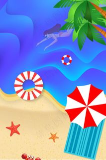 卡通游泳夏天背景海报