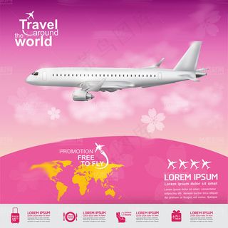 粉色背景的客机广告矢量素材
