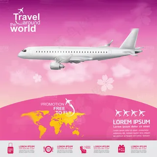 粉色背景的客机广告矢量素材