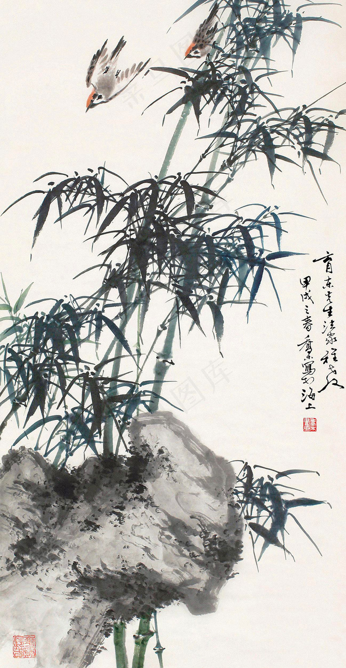 竹石小鸟图片