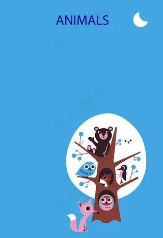 卡通动物爬树海报背景