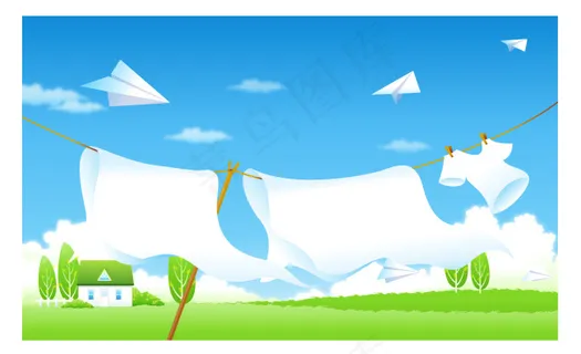 蓝天白云纸飞机