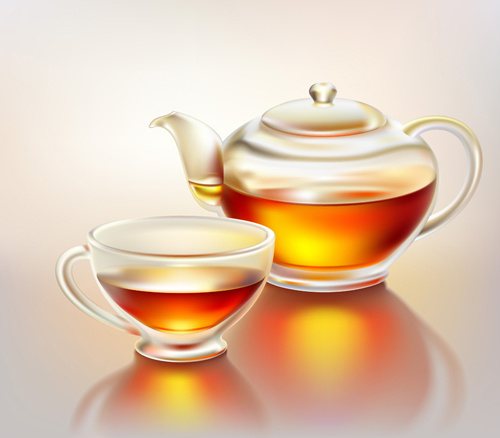 逼真茶壶茶杯矢量素材eps,ai矢量模版下载