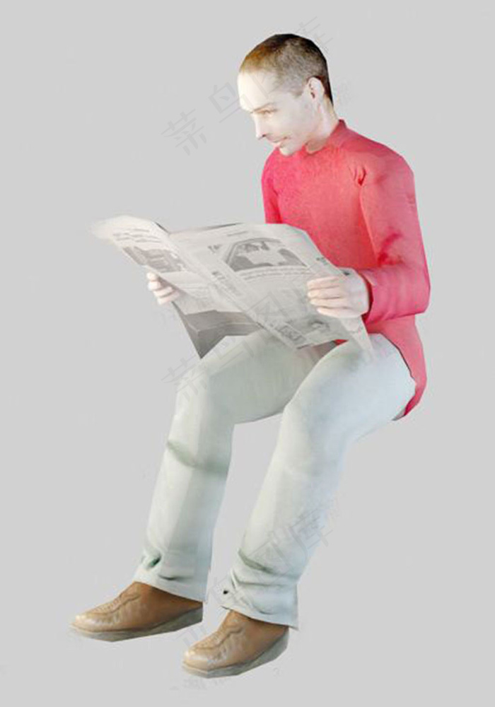 3D看报纸的男人