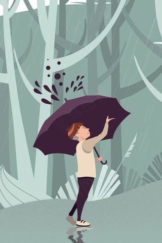 卡通清新二十四节气雨水海报背景