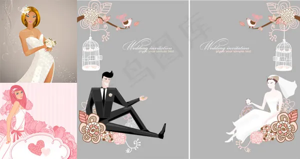 精美线稿婚礼插画矢量素材eps,ai矢量模版下载