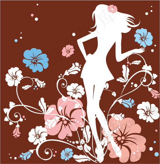 时尚花纹女性剪影矢量素材