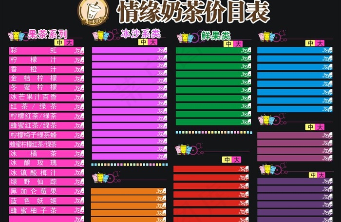 饮品价格表图片psd模版下载