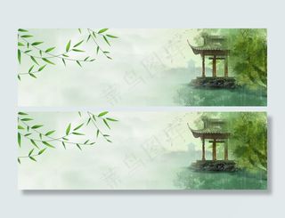 水墨山水花鸟banner海报