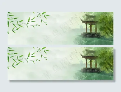 水墨山水花鸟banner海报 水墨山水花鸟banner海报