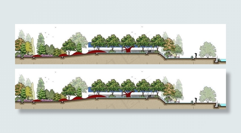 园林剖面效果图图片