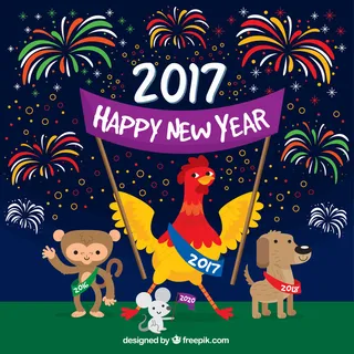 烟花和动物新年快乐